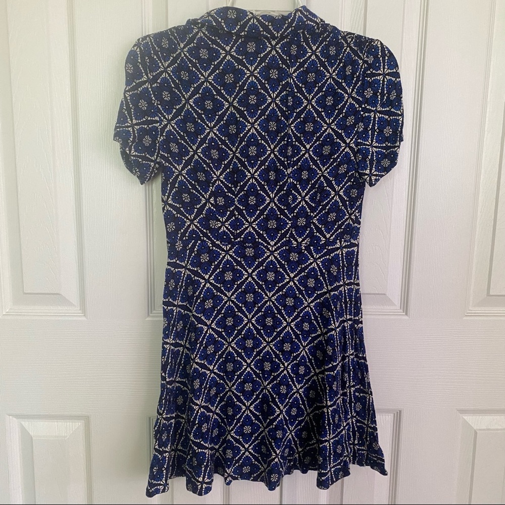 Free People Melody Print Mini Blue Shirt Collar Swing Babydoll Dress Size 0 - Picture 7 of 10